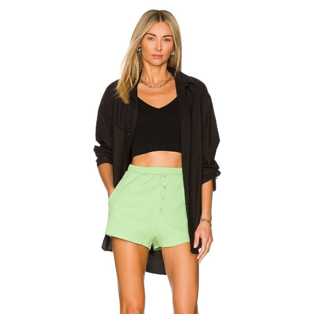 Lovers and Friends Waffle Knit Shorts Women Small S Green Button Front High Rise